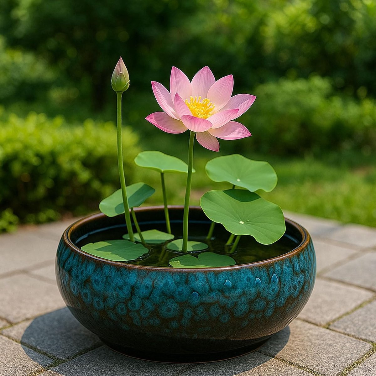 Ø 16,5 Cm - Auslaufsichere Wasserschale Für Drinnen Und Draußen - Lotusblumenschale - Keramik - Blau - Hydroponische Vase Für Wasserpflanzen Und