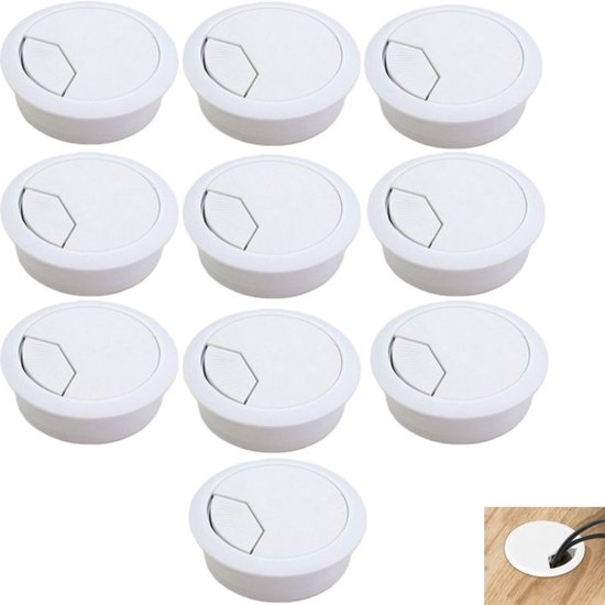 10 Stück – Kabeldurchführungen Für Schreibtische – Kabeldurchführungen Aus Kunststoff – Geeignet Für Zuhause, Büro, Tv-ständer Und Schreibtische – Weiß – 60 X 20 Mm