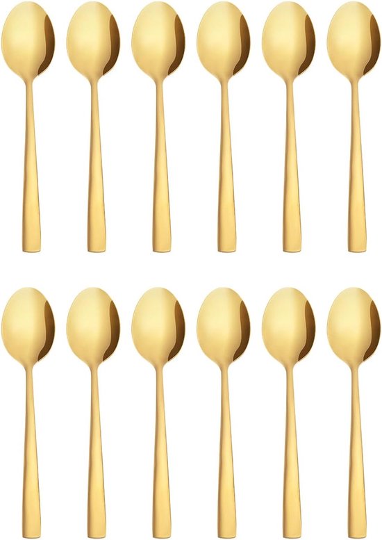 12-teiliges Set Goldfarbener Edelstahl-kaffeelöffel (20,5 Cm), Elegante, Hochglanzpolierte Teelöffel, Korrosionsbeständiges Dessert- Und Getränkebesteck