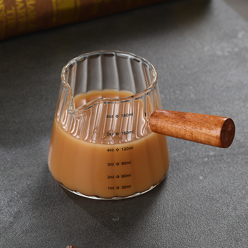 Espressotassen 180 Ml, Espressozubehör, Espressotasse, Espressoglas Mit V-förmiger Öffnung, Geriffeltes Milchkännchen, Messbecher Aus Glas