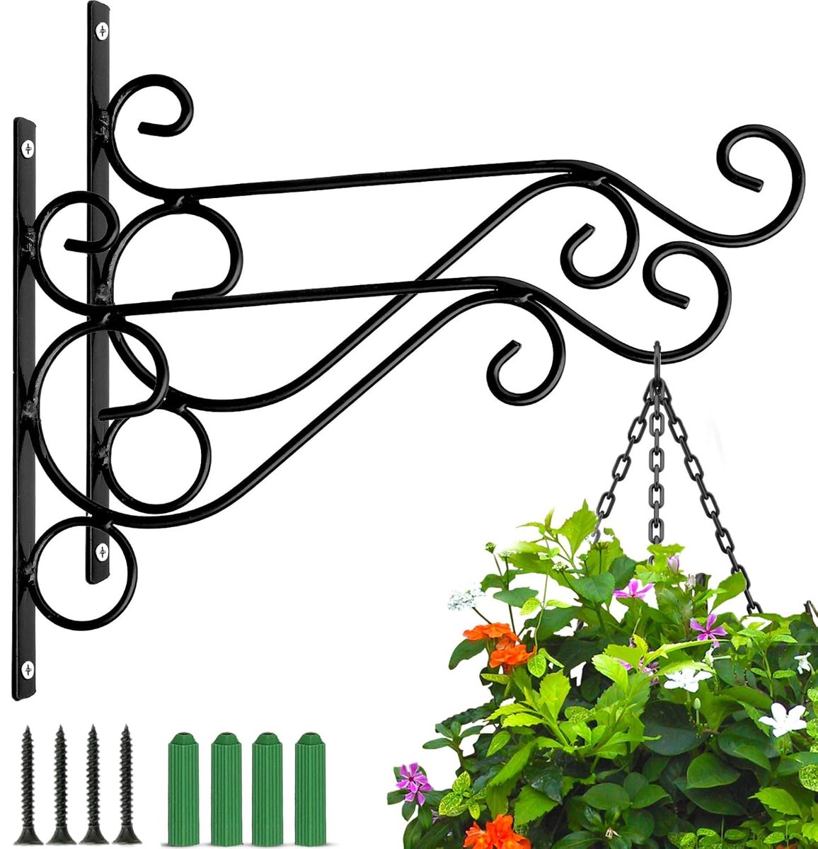 Wandhaken Für Pflanzen – 2 Stück Premium Schwarze Wandhalterung Für Pflanzen – Aufhängehalterungen – Haken – Pflanzenkorbhalter – Metallhalterungen Für