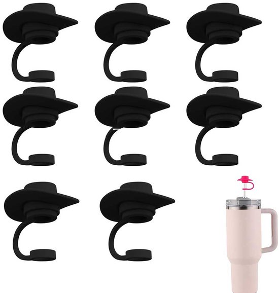 8-teiliges Set Strohhalmstopper, Staubkappen Für Becher, Strohhalmüberzüge Für Cowboyhüte, Schützende Dekoration, Für Reisen, Picknicks Im Freien, Büro – Schwarz