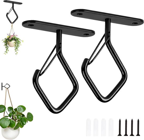 Pflanzenaufhänger Mit Haken – Wandhalterung Für Blumentöpfe – Hängende Dekoration – Integrierte Sicherheitsverriegelung – 7,5 Cm – Schwarz