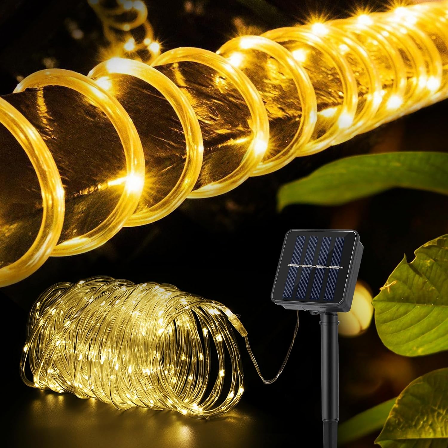 Solar-lichterkette – 12 M, 100 Leds – 8 Lichtmodi, Ip65 Wasserdicht – Warmweißes Stimmungslicht – Balkon, Garten, Gartenzaun Und Camping – 12 M