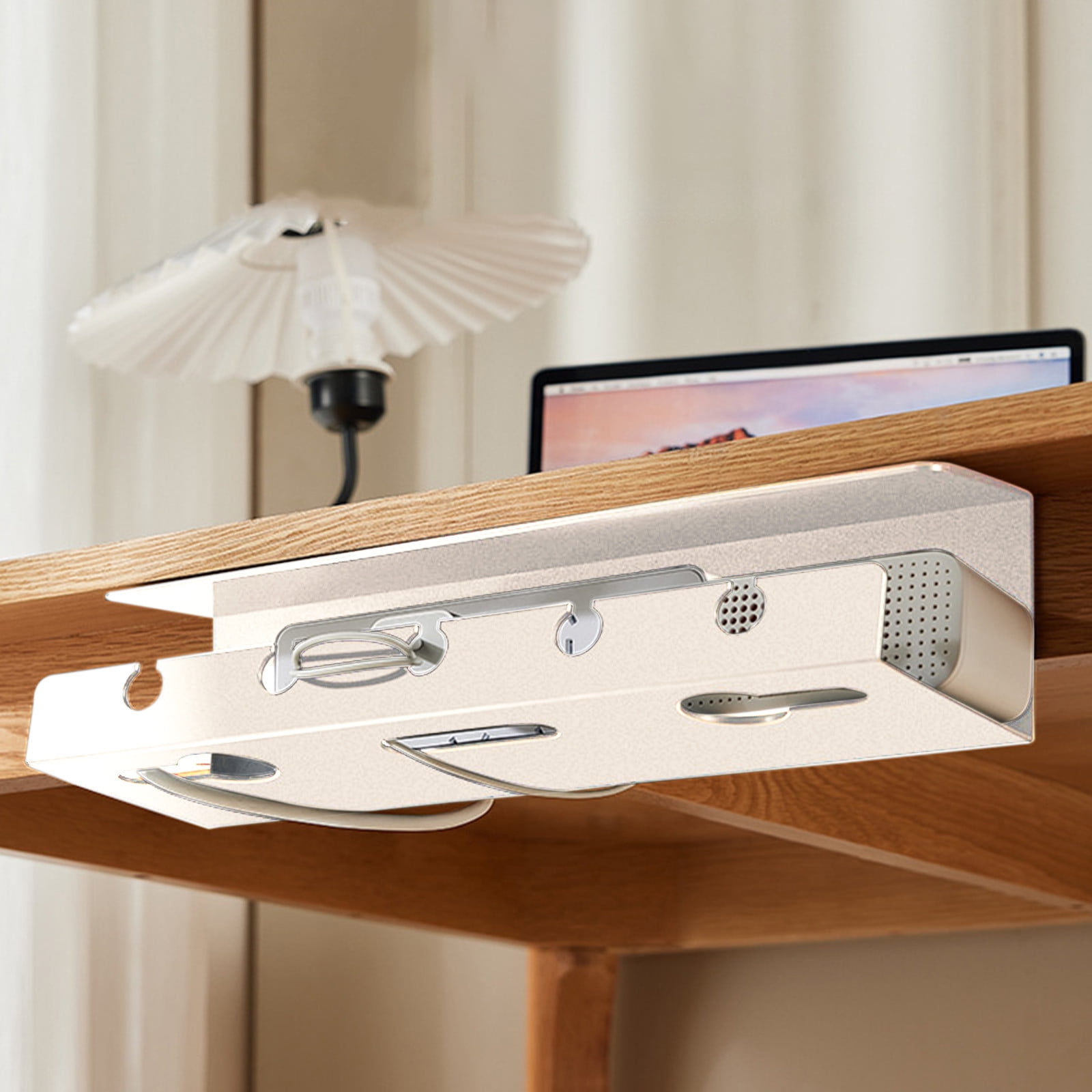 Kabelkanal Für Unter Den Schreibtisch, Weißes Kabelmanagement-rack Mit Klebe- Und Schraubbefestigung, 40 X 12 X 10 Cm, Für Steckdosen Und Kabelorganisation