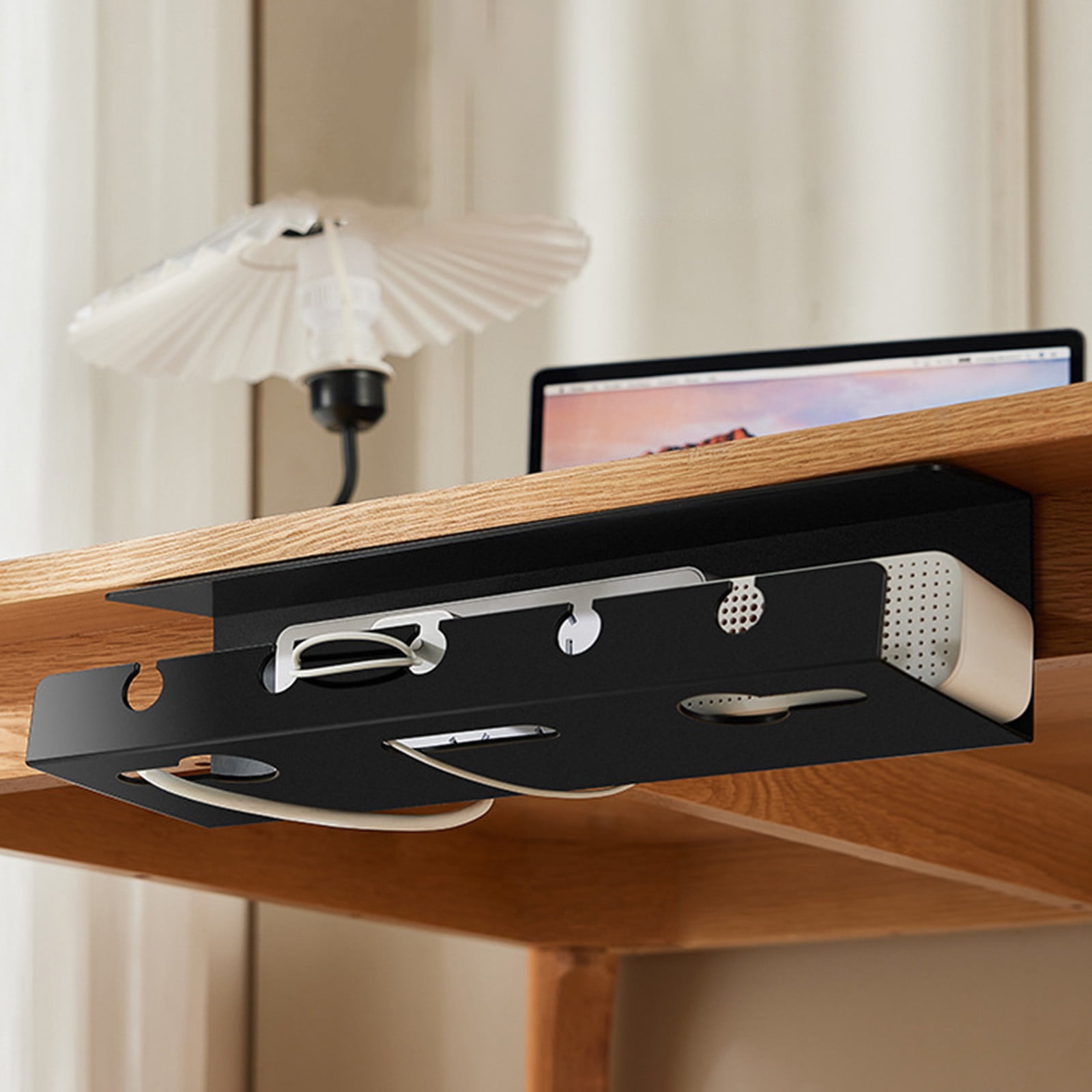 Kabelkanal Für Unter Den Schreibtisch, Schwarzes Kabelmanagement-rack Mit Klebe- Und Schraubbefestigung, 40 X 12 X 10 Cm, Für Steckdosen Und Kabelorganisation