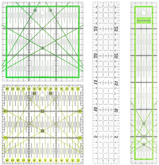 Quiltlineal-set, 4-teilig – 15 X 15 Cm Und 5 X 30 Cm – Quilten Und Nähen – Schrägansicht – Stoffbastelzubehör – Basteln