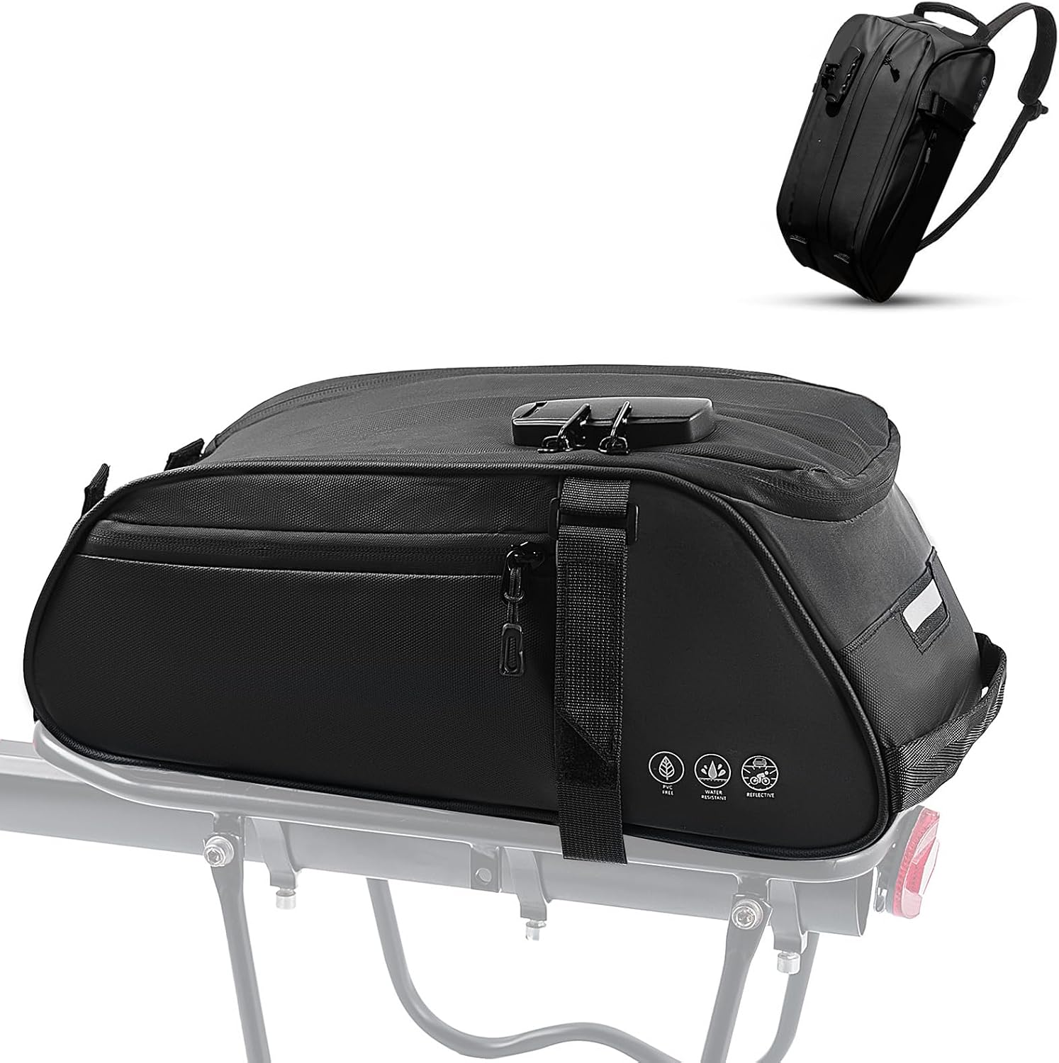8-liter-fahrradtasche Mit 3-stelligem Zahlenschloss – Reflektierende, Wasserdichte Fahrradtasche – Gepäckträgertasche – Fahrradkoffer Mit Mehreren Fächern
