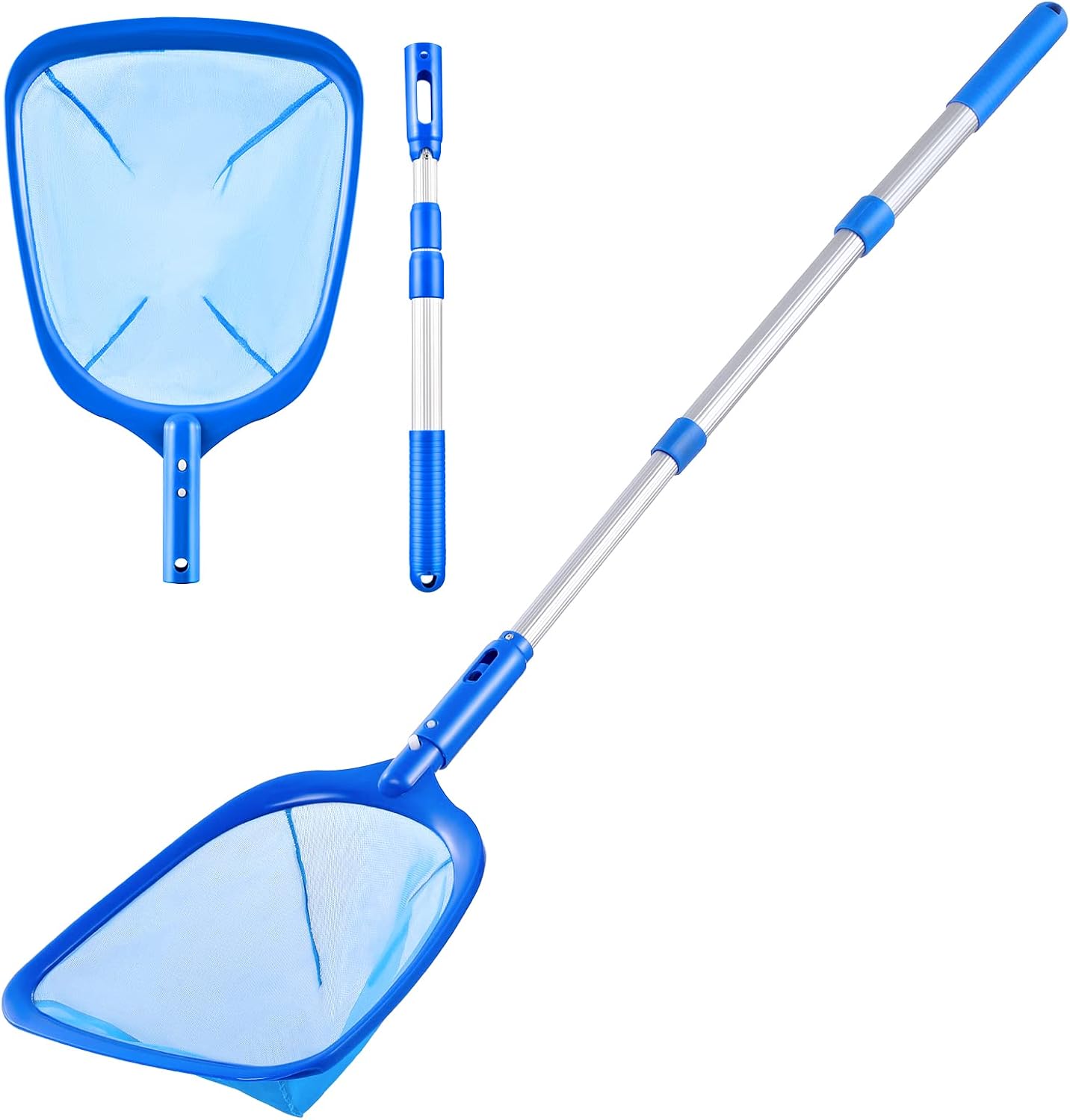 Poolskimmer - Poolkescher Mit Dreiteiligem Stab Zur Poolreinigung, Feinmaschiger Poolskimmer, Teleskopierbarer Aluminiumstab, Hochwertiges Poolzubehör.