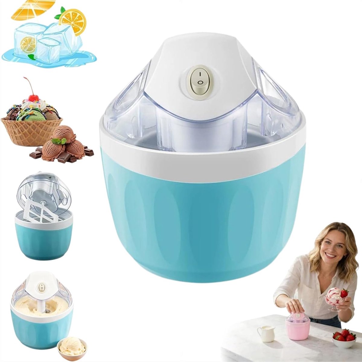 Eismaschine, Sorbetmaschine, Mini-eismaschine, Elektrisch, Ein-knopf-bedienung, Eiscreme Selber Machen, Blau, Für Zuhause