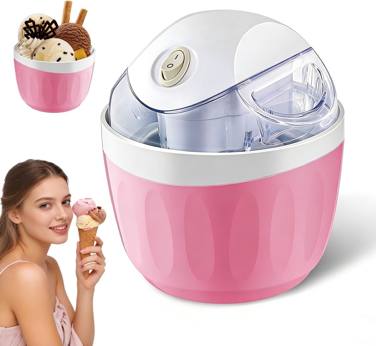 Eismaschine, Sorbetmaschine, Mini-eismaschine, Elektrisch, Ein-knopf-bedienung, Eiscreme Selber Machen, Rosa, Für Zuhause