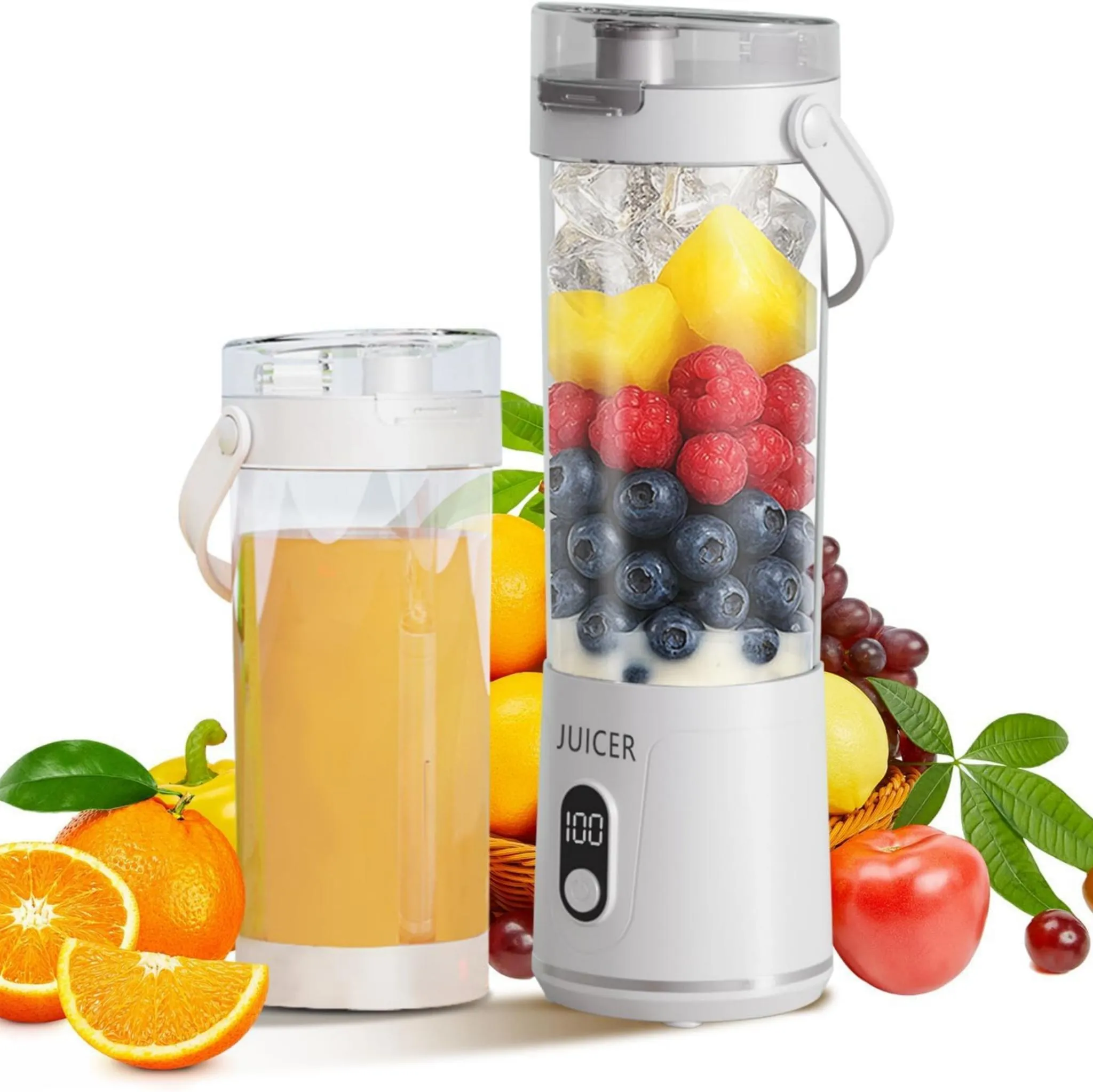 Tragbarer Mini-mixer Für Smoothies, 600 Ml Fassungsvermögen, 12 Klingen, Usb-aufladbarer Mini-entsafter – Weiß