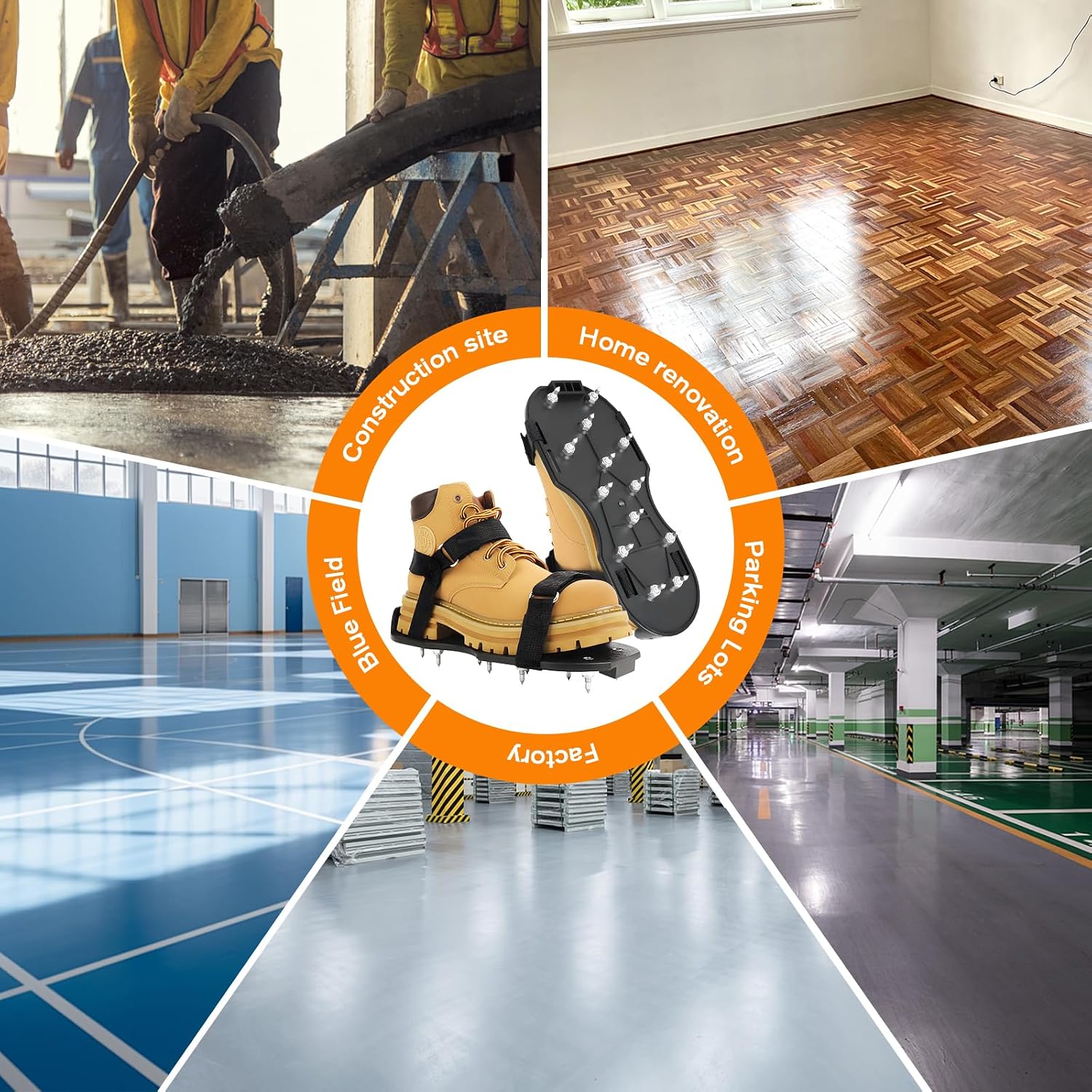 Komplett Montierte Spikeschuhe Für Epoxidharzböden – 3/4" Kurze Spikes Für Spritzbeton – Spikeschuhe Für Epoxidharzböden, Installationswerkzeug – 3/4