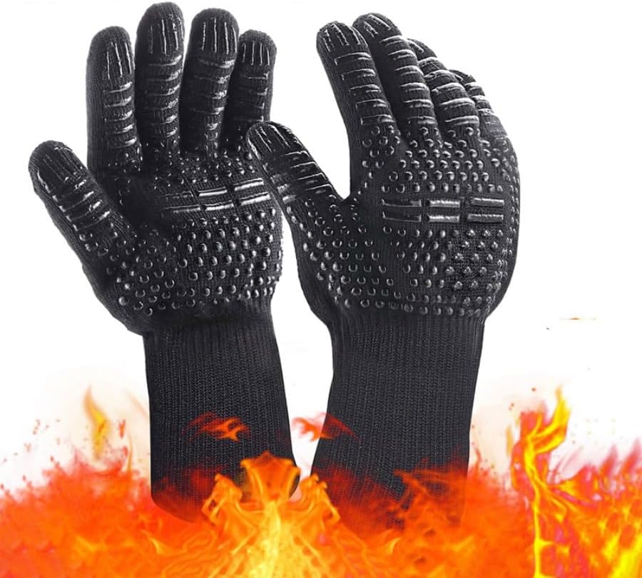 Hitzebeständige, Feuerfeste Schwarze Handschuhe, Grillhandschuhe, Ofen- Und Mikrowellenhandschuhe, Kochutensilien, Länge 33 Cm (1 Paar)