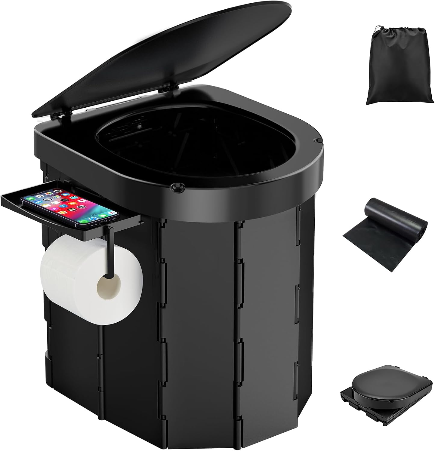 Tragbare, Faltbare Campingtoilette Für Erwachsene Mit Abnehmbarer Handyablage Und Toilettenpapierhalter – Wasserdichte Mobile Toilette Mit Deckel – Ideal Für Camping Und Wandern.