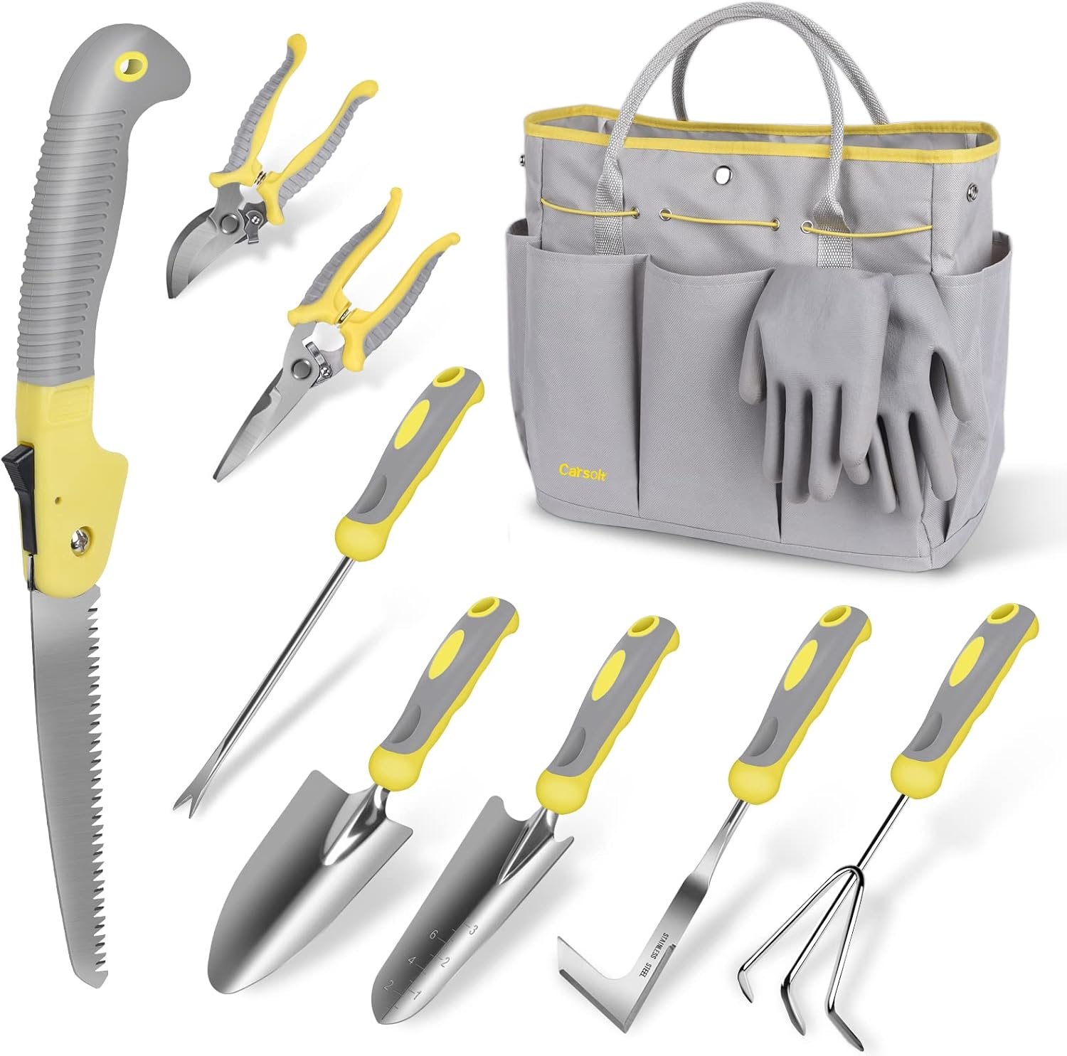 Gartengeräte-set, 10-teilig, Aus Robustem Edelstahl, Zum Graben, Pflanzen Und Schneiden, Inklusive Strapazierfähiger Tasche