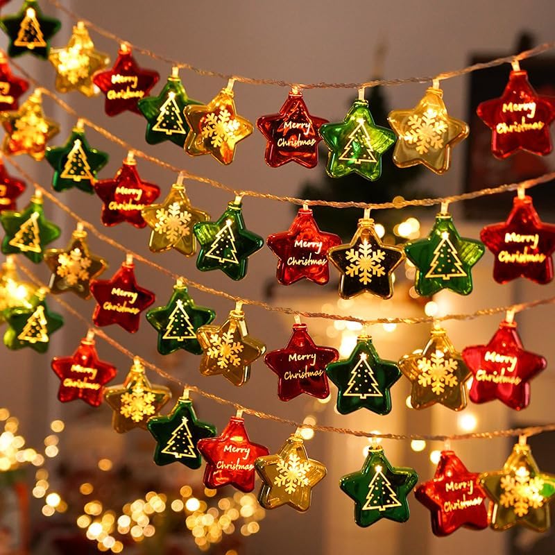 Led-weihnachtsbeleuchtung – Lichterkette – Verzinkte Sternenbeleuchtung – Batteriebetriebene Beleuchtung – 3 M Langes Bündel Mit 20 Lichtern [dauerlicht
