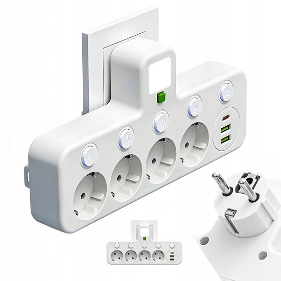 Steckdosenleiste Mit 4 Steckdosen Und 1 Usb-c-anschluss, 2500 W, 10 A, Separatem Schalter, Nachtlicht, Sicherem Pc-material, Für Zuhause, Büro Oder Schlafzimmer