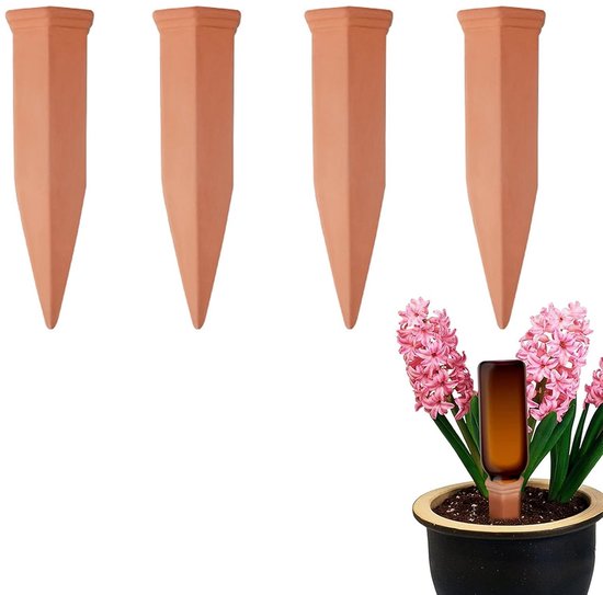 Automatische Pflanzenbewässerung – Gartenbewässerung – Pflanzenpflege – Selbstbewässerungssystem – 4-teilig – Terrakotta