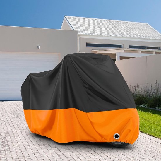 Wasserdichte Motorradabdeckung 265 X 105 X 125 Cm, Outdoor-plane, Regenschutz, Universalgröße Xxxl, Schwarz Und Orange