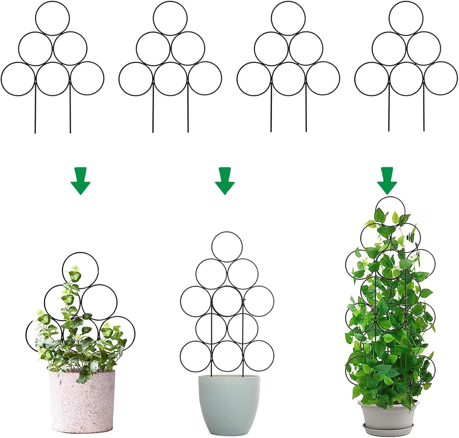 Rankgitter Für Zimmerpflanzen, 4er-set Stapelbare Gartenstützen Für Topfpflanzen, 40 Cm Kleines Metalldraht-rankgitter Für Efeu, Weinreben, Rosen (schwarz)