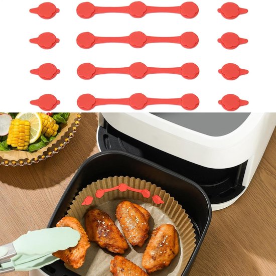 4-teiliges Rotes, Hitzebeständiges Magnet-klammer-set Für Heißluftfritteusen, Inklusive Kochtabelle Und Küchenzubehör, 10,5 X 1,5 Cm
