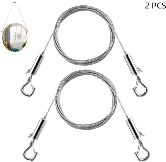 2er-pack Verstellbares Edelstahl-aufhängeseil, 1 M X 1,5 Mm, Für Kunst, Kleidung, Blumentöpfe