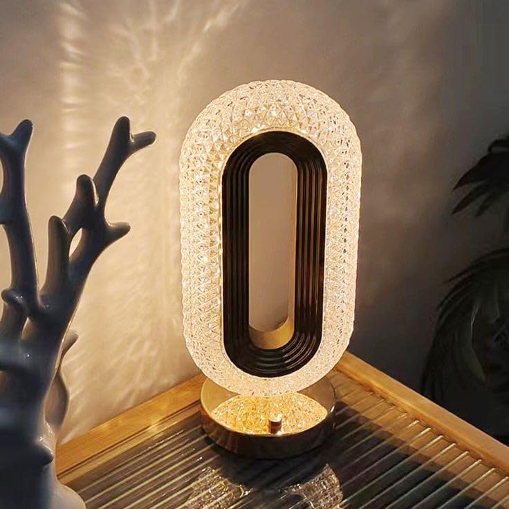 Kristall-nachttischlampe, 3-farbig Dimmbare Led-tischlampe, Usb-c-aufladbar, Touch-funktion, Modernes Nachtlicht Für Schlafzimmer, Büro Oder Wohnzimmer