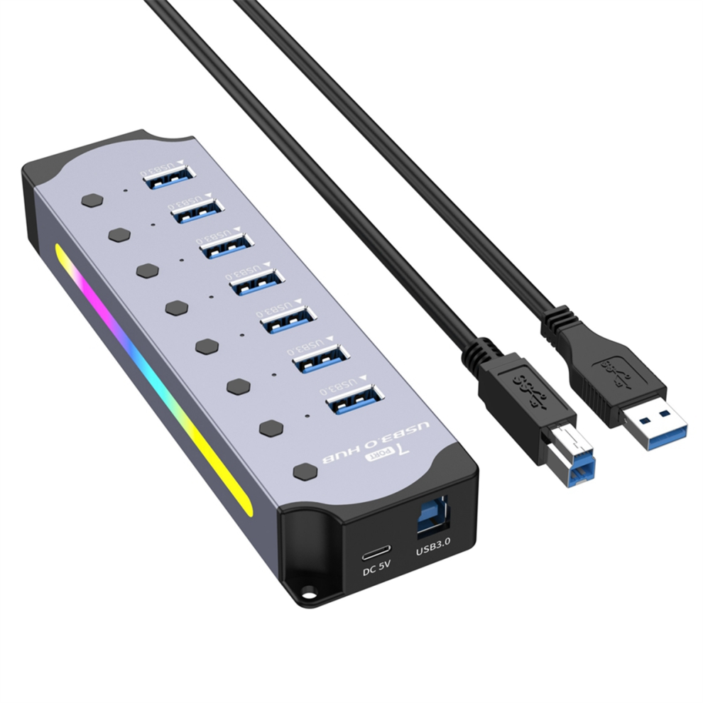 Usb 3.0 Hub, 7-port Rgb Hub Mit Led-streifen, Aluminiumgehäuse, Europäischer Stecker.