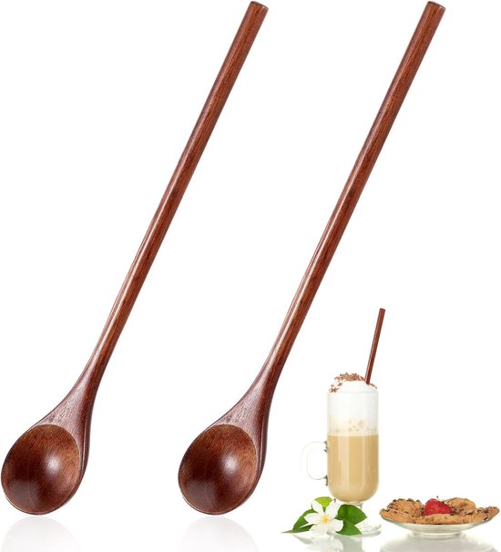 2er-packung 20 Cm Lange Holzlöffel Für Kaffee, Honig, Tee Und Suppe, Dunkelbraun