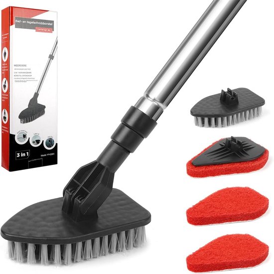 3-in-1 Reinigungsset Für Bad & Küche – Kratzfreie Reinigung – Bürstenset – Schwarz – 1 Griff + 3 Schwämme + 1 Bodenbürste
