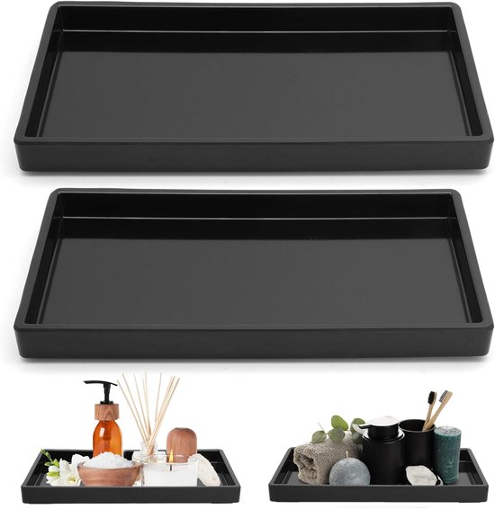 Zwei Harz-badezimmertabletts - Schwarze Dekotabletts 22x12x2 Cm - Kleine Rechteckige Tabletts, Geeignet Für Badezimmer, Küche Und Waschtischdekoration.