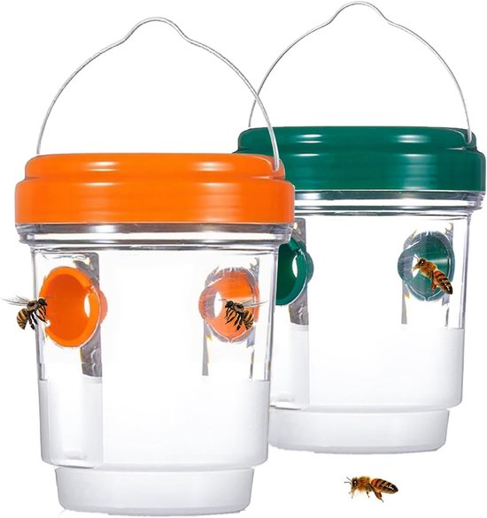Wespenfalle – Wespenfalle Für Den Außenbereich – 360°-wirkung – Natürliche Anlockwirkung – Zum Aufhängen Und Fangen Von Wespennestern Geeignet – Orange – Grün – 2er-pack