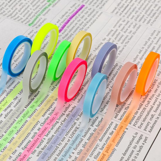 Markierungsband, 10 Rollen – Ablösbar – Fluoreszierend – Farbige Etiketten – Transparent – 6 Mm Breit, 5 M Lang – Klebeband