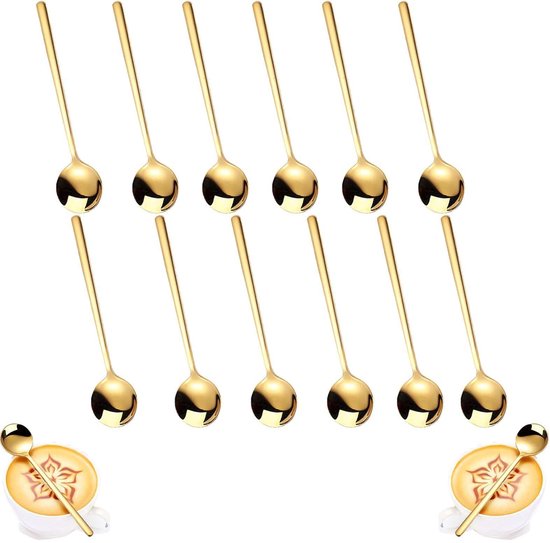 Goldene Kaffeelöffel – 12 Stück – Hochwertig – 13 Cm – Für Kaffee Und Desserts – Elegantes Design – Perfekt Für Eis Und Kuchen