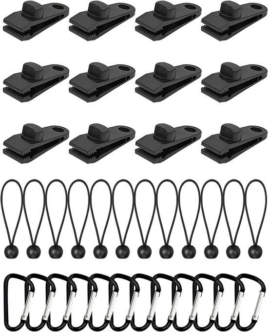 36-teiliges Wasserdichtes Stoffclip-set Mit 12 Spannern, Elastischen Nylonschnüren Und Karabinern Für Zelte Und Camping