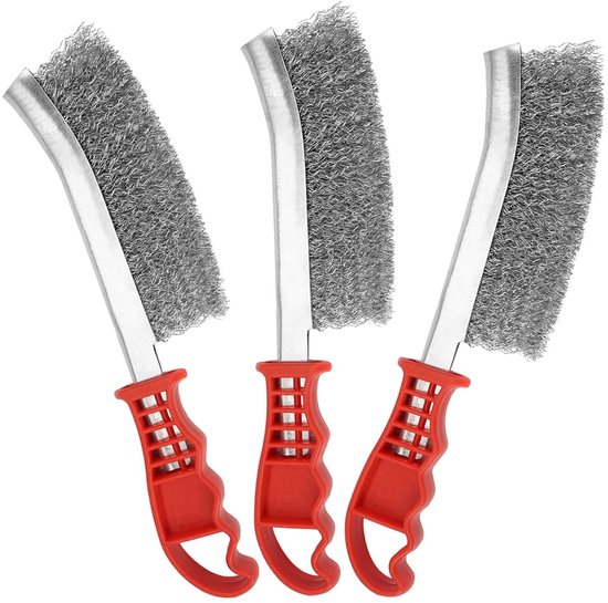 Ein Set Aus Drei Edelstahl-drahtbürsten Mit Komfortablen Griffen Und Einer Länge Von 235 Mm Eignet Sich Perfekt Zum Grillen Und Zur Lackpflege.