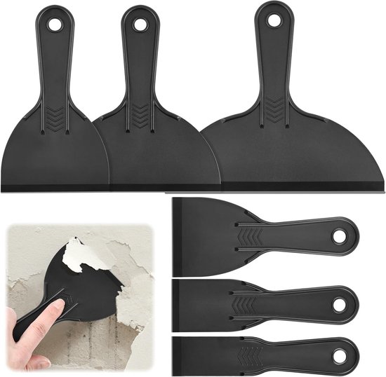 Ein Set Aus 6 Flexiblen Kunststoffschabern Und -klingen Zum Entfernen Von Farbe, Tapeten Und Aufklebern.