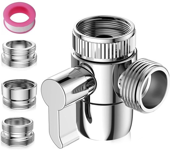 - 3-wege-wasserhahn-umschaltventil - 3-wege-armaturen - Langlebig Und Elegant - Verchromt - Armaturen Für Küche Und Bad - Passend Für M22 M2...