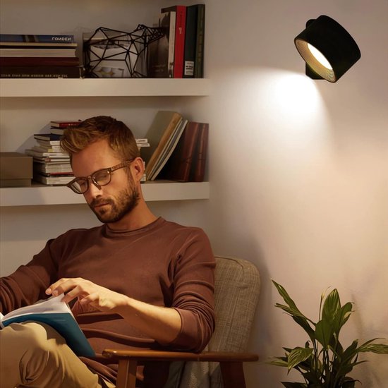 Schwarze, Wiederaufladbare 4,5-w-led-wandleuchte Für Den Innenbereich – Touch-bedienung, 360°-drehung, 3 Dimmbare Farben