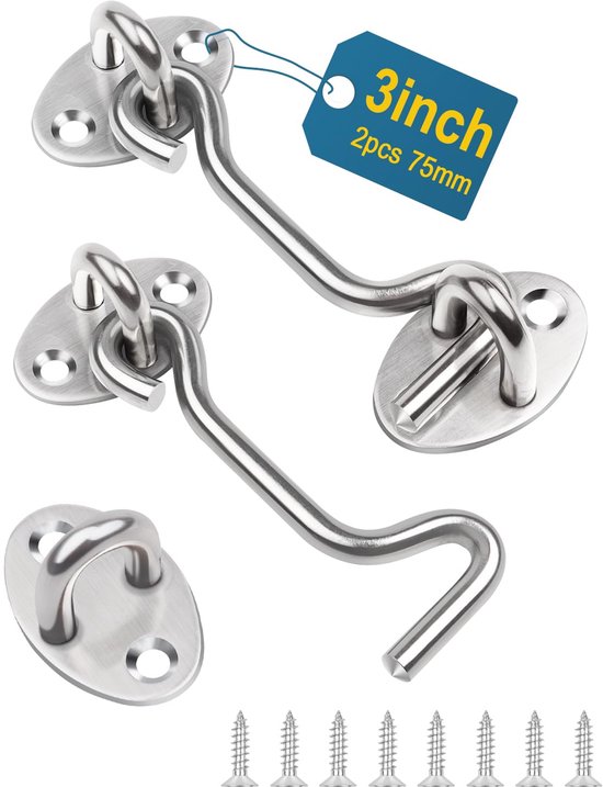 Türriegel Aus Edelstahl Mit Haken Und Öse – 2er-pack – 7,6 Cm – Langlebig