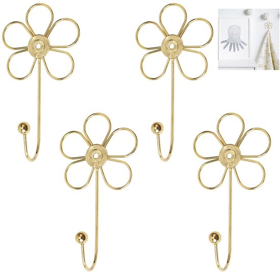 4 Stück, Wandhaken Aus Eisen Mit Blumenmotiv Für Bekleidungsgeschäfte, Kreativer Garderobenhaken, Gardinenhaken Aus Eisen, Wandhaken Zum Aufhängen Von Kleidung, Einzelner Haken Mit Goldener Blume