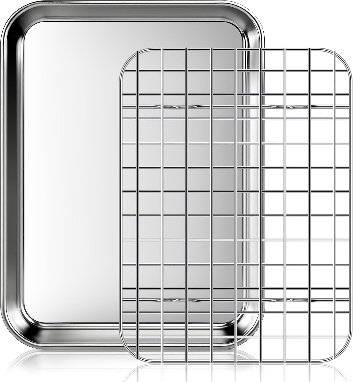 Backblech Mit Kühlgitter: Ein Set Aus Ofenfesten Edelstahl-backblechen Und -pfannen Zum Grillen In Der Heimischen Küche, Maße: 23,5 X 17,5 X 2,5 Cm.