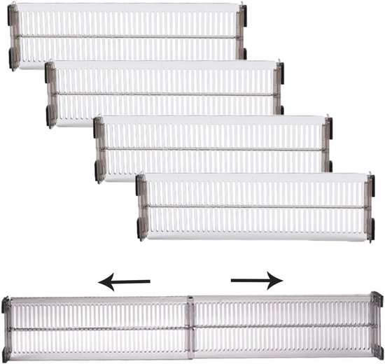 11 Bis 20 Zoll, 8-teiliges Set (4 Paar), 3,1 Zoll Hoch, Transparent Schwarz, Ausziehbare Schubladeneinteiler, Verstellbarer Schubladenorganizer