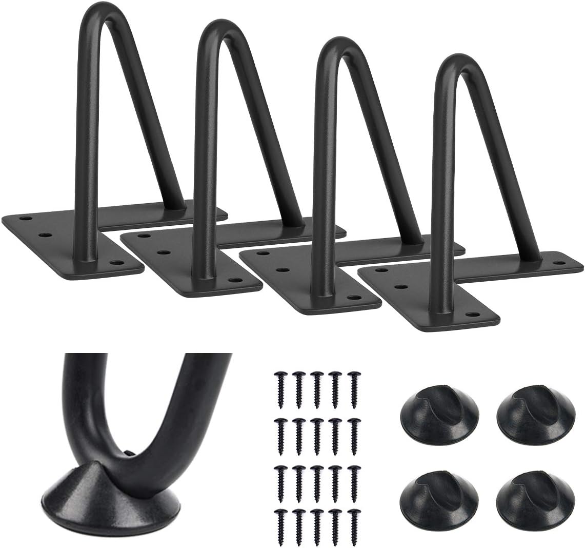 4-zoll-hochleistungs-haarnadel-möbelfüße Aus Metall, Diy-heimwerkerbedarf, Tv-schränke, Sofas, Schränke, Gummibodengleiter, Schwarz, 4er-pack