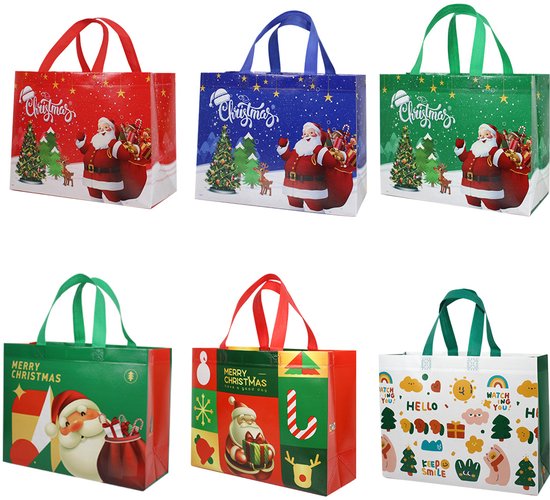 5er-set Weihnachtstüten – 32 X 25 X 15 Cm – Faltbar Und Wiederverwendbar – 5 Verschiedene Designs – Geschenktüten – Weihnachtsverpackung