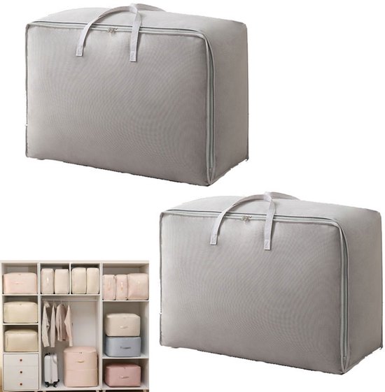 Zweiteiliges, Extra Großes Aufbewahrungstaschen-set Mit Tragegriffen – Platzsparend – Zur Aufbewahrung Von Bettdecken Und Kleidung – 70 X 50 X 26 Cm – Grau