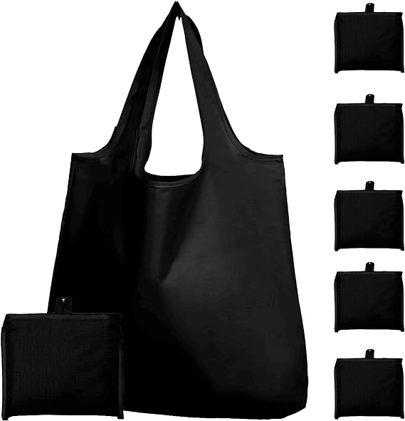 6er-pack Faltbare, Wiederverwendbare Einkaufstaschen – Robust Mit Tragegriffen Aufbewahrungstaschen Für Damen Und Herren, Markt, Reisen, Aufbewahrung – Schwarz