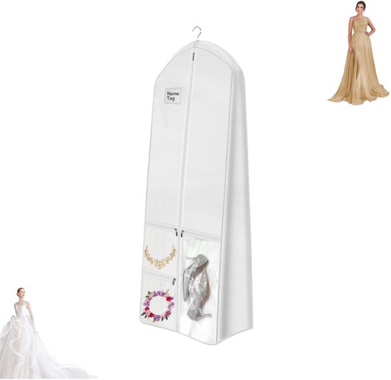 1-teilige Aufbewahrungstasche Für Brautkleider, 180 Cm Lang, Mit 25 Cm Seitlicher Erweiterung Und Reißverschluss, Weiß, Geeignet Für Damenkleider, Ballkleider Und Abendkleider.