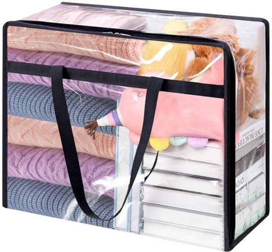 Transparente Aufbewahrungsbeutel Für Kleidung (60 L), Faltbar Aus Pvc-kunststoff Mit Reißverschluss, Kleiderschrank-organizer, Für Bettwäsche Und Decken, 60 X 42 X 24 Cm